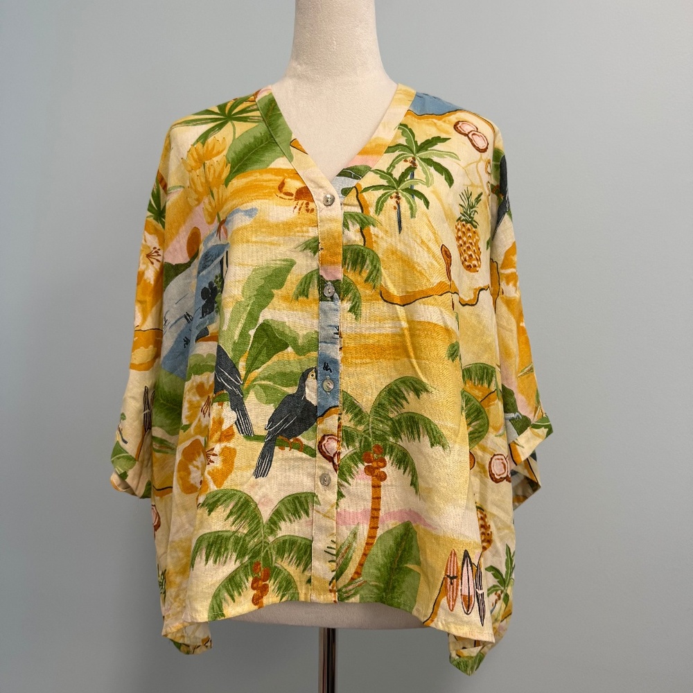 Rachel Zoe Linen Blend Palm Print Oversized Blouse Size S
